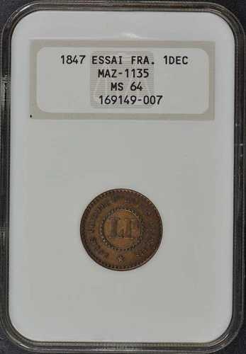 1847 フランス Essai 1DEC Maz-1135 NGC MS64