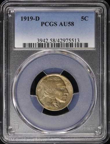 1919 D 5C バッファローニッケル PCGS AU 58 | ほぼ未使用