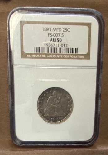 1891年 自由の女神像 25セント NGC AU50 MPD FS301 良好な色調と打痕