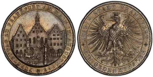 ドイツ製 ST フランクフルト・アム・マイン。1863年 AR ターラー。PCGS MS64 Dav.-654; J-52 213,950円