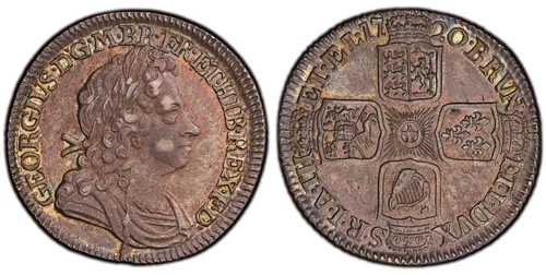 イギリス。ジョージ1世、1720年ARシリング。PCGS MS62。KM 539.2; S-3646。