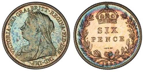 イギリス ヴィクトリア 1893年 AR シックスペンス。PCGS PR65。S-3941; ESC-3288