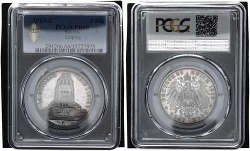 ザクセン 3 マーク 1913-E 諸国民の戦い J.140 PCGS PR66 プルーフ 116160-
