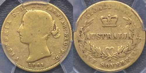 1861年シドニー造幣局ハーフソブリン金貨 - PCGS F12｜WORLD RESOURCE【QUEEN店】