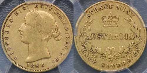 1866年シドニー造幣局ハーフソブリン金貨 - PCGS VF25｜WORLD RESOURCE【QUEEN店】 270,270円