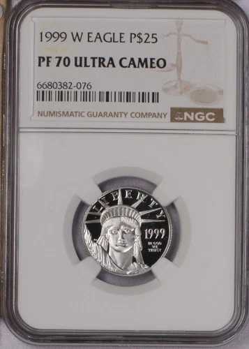 1999-W プラチナイーグル 1/4オンス $25 NGC PF70 ウルトラカメオ。送料無料。