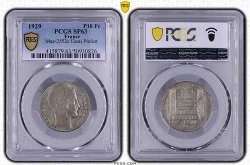 フランス - 10 フラン トリノ 1929 - エッサイ ピエフォール - PCGS SP63-