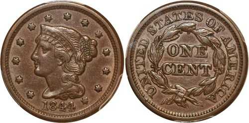 O2436 希少 アメリカ 1セント リバティヘッド パン粉付きヘア 1844 / 81 PCGS AU50 SUP-｜WORLD RESOURCE【QUEEN店】