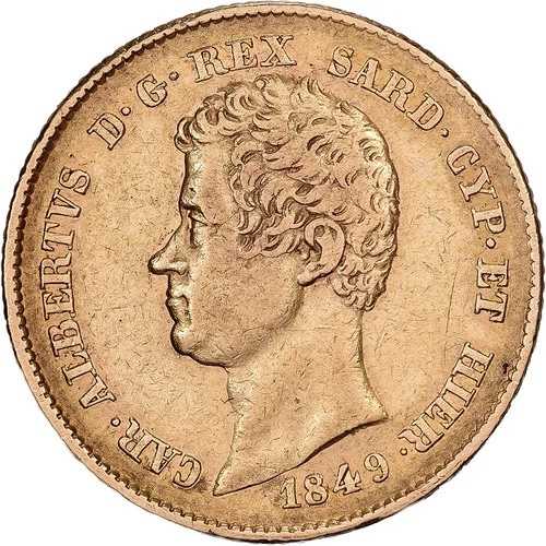 [#1213533] イタリア諸州、サルデーニャ、20リラ、カルロ・アルベルト、1849年、ジェノヴァ、金、｜WORLD RESOURCE【QUEEN店】