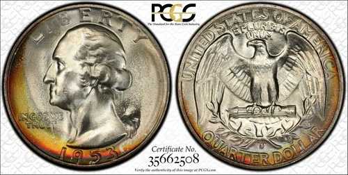 1953-S PCGS MS-67+ ワシントン クォーター！フロスティホワイトの宝石！明るい色！素晴らしい！