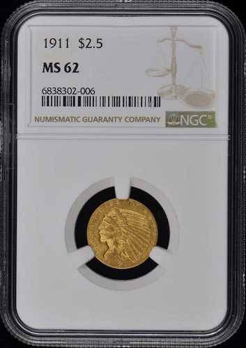 1911年インディアン$2.50 NGC MS62 216,150円