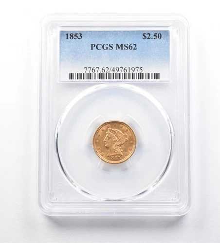 1853年 2.50ドル リバティヘッド ゴールド クォーターイーグル MS62 PCGS *4678｜WORLD RESOURCE【QUEEN店】