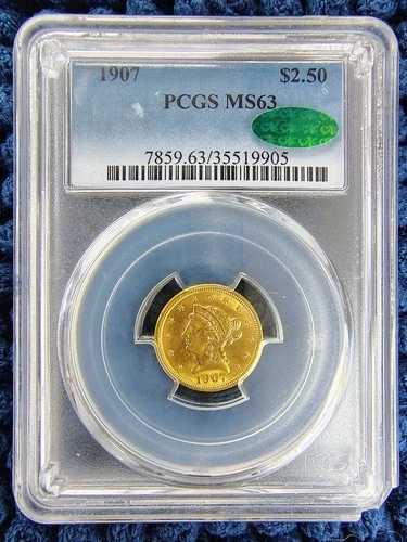 1907年 リバティ $2.50 ゴールドクォーター イーグル-フィラデルフィア-PCGS MS63 CAC グリーンビーン-