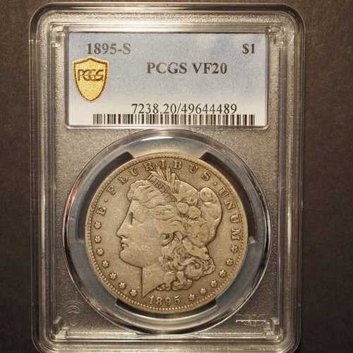 1895年 *S* モーガン銀貨 *PCGS VF20 (金シールド付き)* 送料無料! - G1864