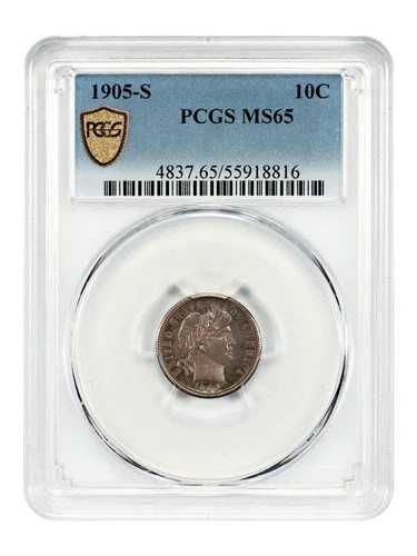 1905-S 10C PCGS MS65 - バーバーダイム - 希少な日付