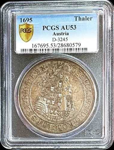 1695年 IAK オーストリア シルバー ターラー レオポルド1世 ホグマス コイン PCGS 約 UNC 53