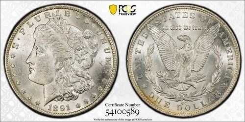 1891-CC モルガン銀貨 $1 PCGS TOP 100 MS62 VAM 3 スピッティングイーグル#6492