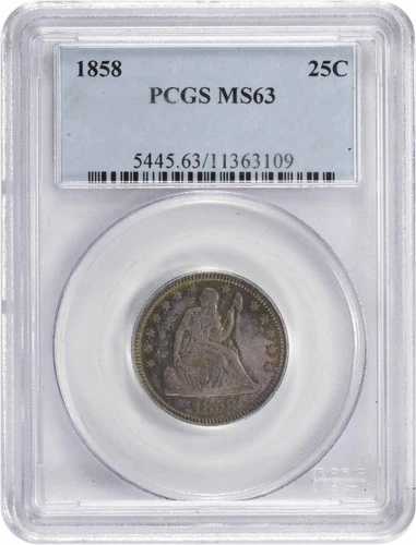 1858年 自由の女神像 シルバークォーター MS63 PCGS