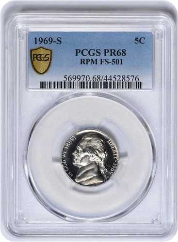 1969-S ジェファーソン ニッケル RPM FS-501 PR68 PCGS