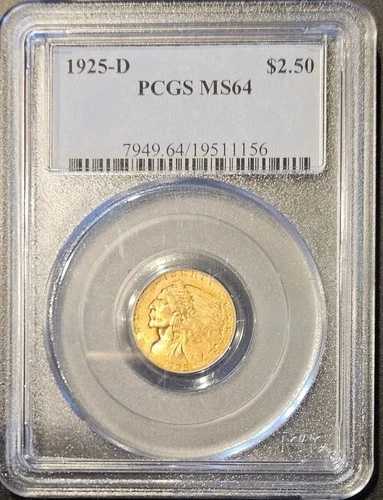 1925-D MS64 2.50ドル インディアンヘッドクォーターイーグル金貨 * PCGS 217,250円