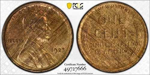 1923年リンカーン小麦セント PCGS MS 63 RB ブックマッチ木目調ウッディ