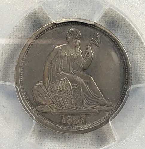 1837年製 シーテッド・リバティ・ダイム。PCGS AU詳細。ラージ・デイト。PQ!