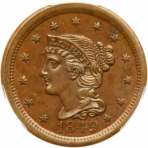 1849 N-4 PCGS MS 63 BN 編み込みヘア ラージセントコイン 1セント