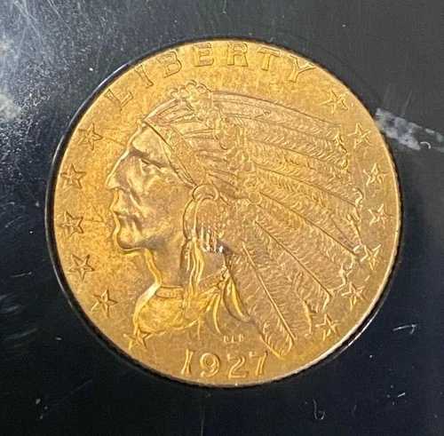 1927-P インディアンヘッド 未流通 2.5ドル クォーターイーグル金貨、キャピトルプラスチックホルダー