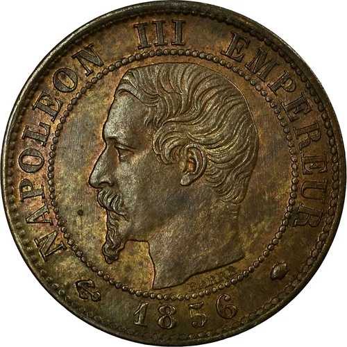 [#516000] コイン、フランス、ナポレオン 3 世、サンティーム、1856 年、マルセイユ、レア、AU(55-58)、｜WORLD RESOURCE【QUEEN店】