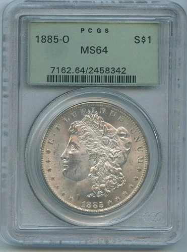 1885 O PCGS MS64 モルガン銀貨 $1 米国造幣局 1885-O MS-64 OGH ブラストホワイト