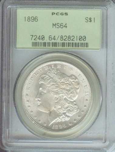 1896 ( 1896-P ) モーガン シルバー ドル S$1 PCGS MS64 MS-64 古いグリーン ホルダー OGH !