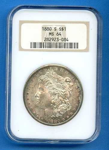 1880 S NGC MS64 モルガン シルバー ダラー $1 米国造幣局コイン 1880-S MS-64 オールド ファッティ