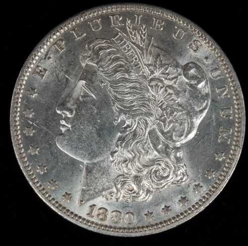 1880-P モルガン銀貨 ゴージャスミントラスター AU