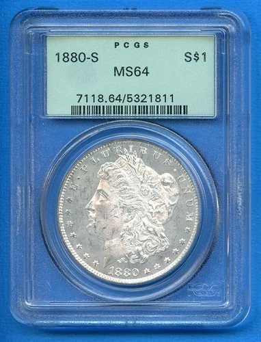 1880 S PCGS MS64 モルガンシルバー 1ドル 1880-S MS-64 プルーフ 表面同様 OGH