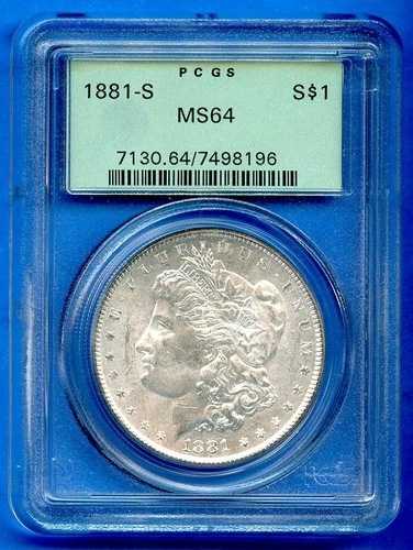 1881 S PCGS MS64 モルガン銀貨 1ドル 米国造幣局 1881-S MS-64 OGH ブラストホワイト