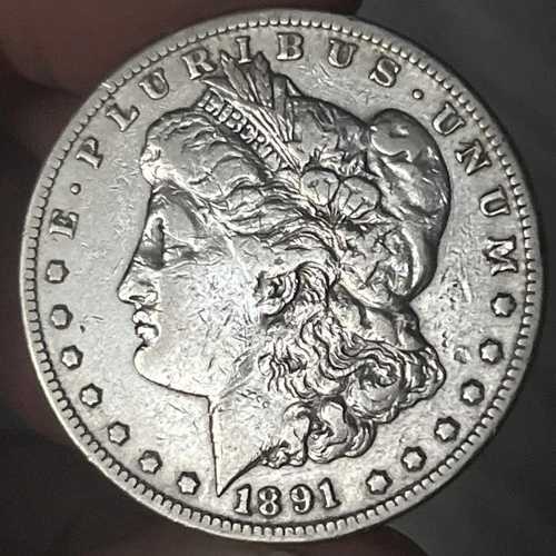1891-CC モーガン銀貨 $1 VF 非常に良好な状態（クリーニング済み）