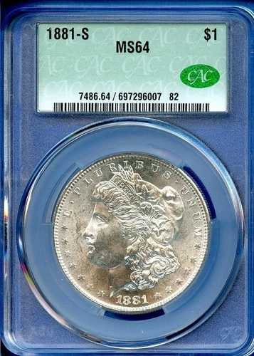 1881 S CACG MS64 モルガン銀貨 1ドル 米国造幣局コイン 1881-S MS-64 CAC