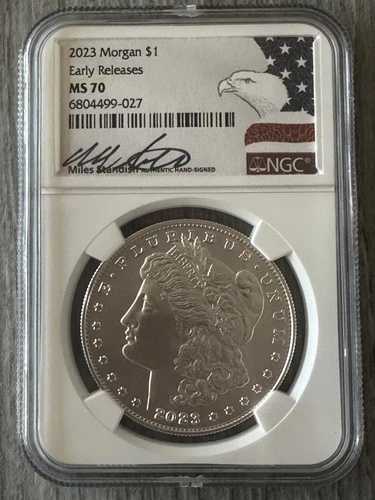 2023年- モルガン銀貨- NGC- MS70- 早期リリース- マイルズ・スタンディッシュのサイン入り