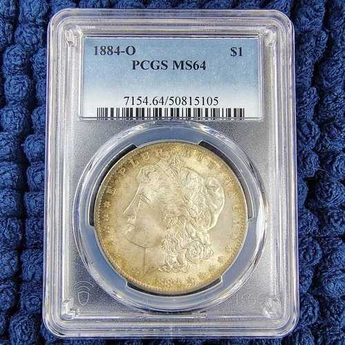 1884-O モルガン銀貨 - ニューオーリンズ - PCGS MS 64 - 美しい色調の表裏