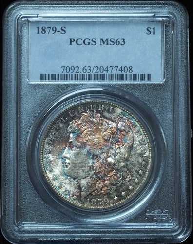 1879-S モーガン ダラー MS63 PCGS - 美しい虹色の色合い!