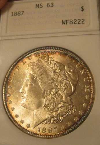 1887年 モルガン銀貨 オールドANAホルダー MS 63 カラフル周辺部トーニング 4310