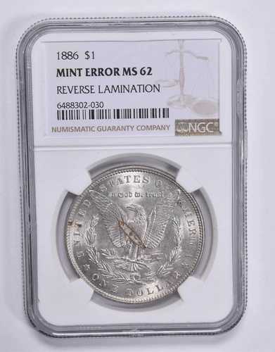 ミントエラー MS62 1886年 モルガン銀貨 REV ラミネーション NGC *1803