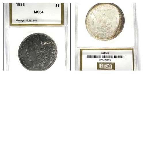 1886年 モルガン銀貨 未流通品 - PCIホルダー - オリジナルロールエンドトーニング