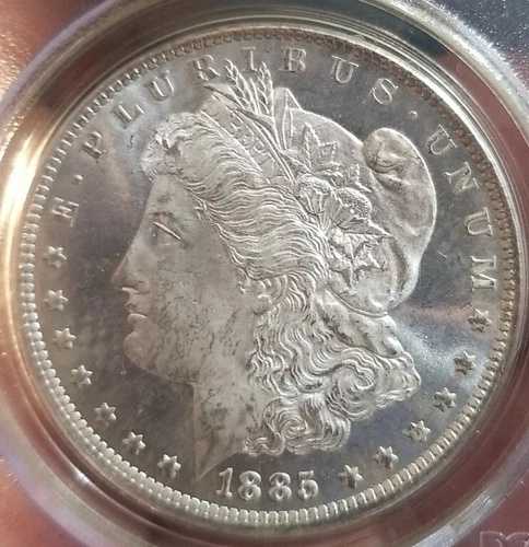 1885O モルガン・ダラー スーパーチョイス BU、フロスティ・デバイセズ。PCGS 64