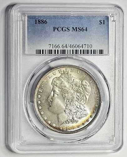 1886年モルガン・ダラー、PCGS MS64、両面に色あせ、銀90%、美品1ドル硬貨