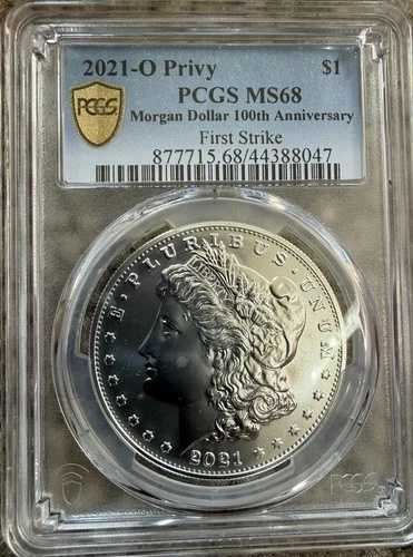 2021-O モルガン銀貨 PCGS MS 68 ファーストストライク100周年記念 国賓用コイン