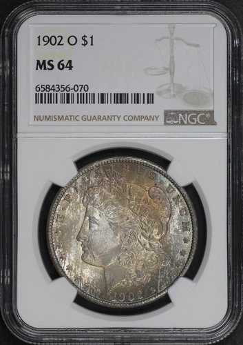1902-O モルガン ダラー NGC MS-64 ダーク レインボー トーニング!