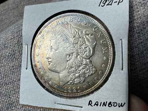 1921年 P モルガン シルバー ダラー UNC BU トーニング レインボー チョイス Bu 1036
