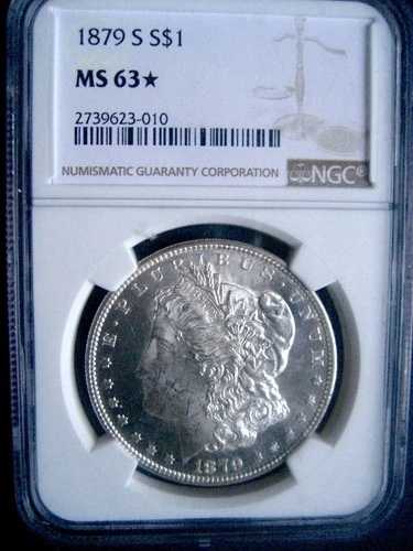 1879-S モルガン・ダラー、グレード: NGC MS-63* STAR - フロスティ DMPL Obv++++