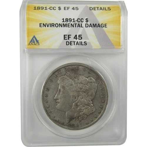 1891 CC モルガン ダラー EF 45 詳細 ANACS シルバー 1 ドルコイン SKU:I21338